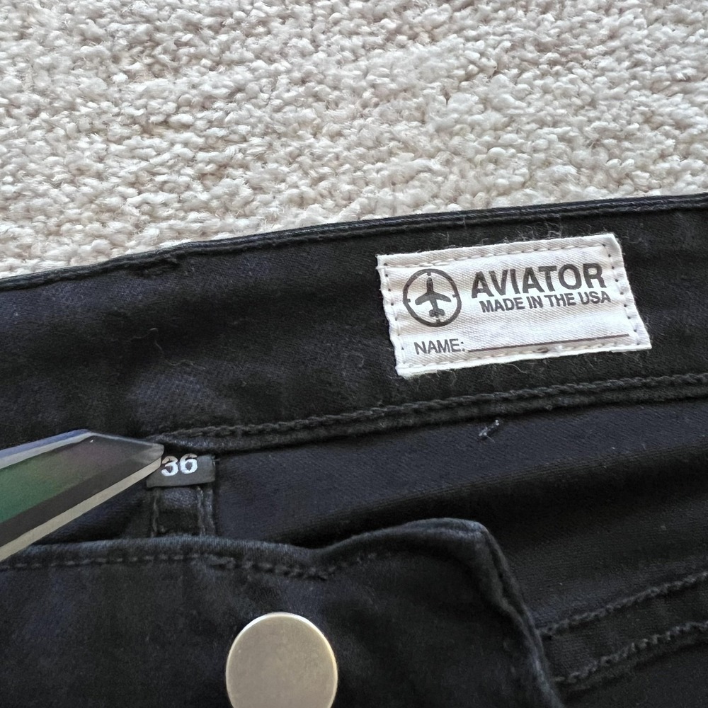Aviator Stretch Straight Fit Jeans Mens 36 Black Dark Wash Denim Made USA - Picture 6 of 15